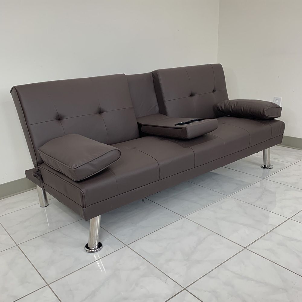 New In Box $155 Folding Futon Sofa Bed Recliner Convertible Couch 65x30x31 Inches, Brown/Gray