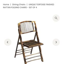 BRAND NEW Vintage Tortoise Shell Bamboo Folding Chairs (Set of 4) – Natural Rattan Style