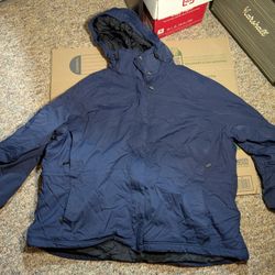 Vintage LL BEAN Men's 2X Navy Blue Nylon Rain Jacket Winter Wind Full Zip Hood