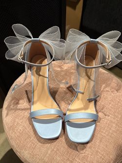 Light Blue Heeled Sandals with Bow Detail