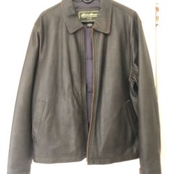 Eddie Bauer Distressed Genuine Leather Jacket Brown Zip Heavy Men's