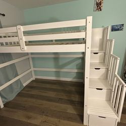Loft bed frame with stairs