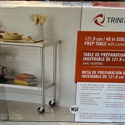 New in box 4’x2’ NSF stainless steel prep table with casters