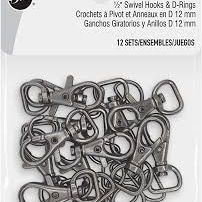 Dritz 1/2" Swivel Hooks & D-Rings, 12 Sets, Gunmetal