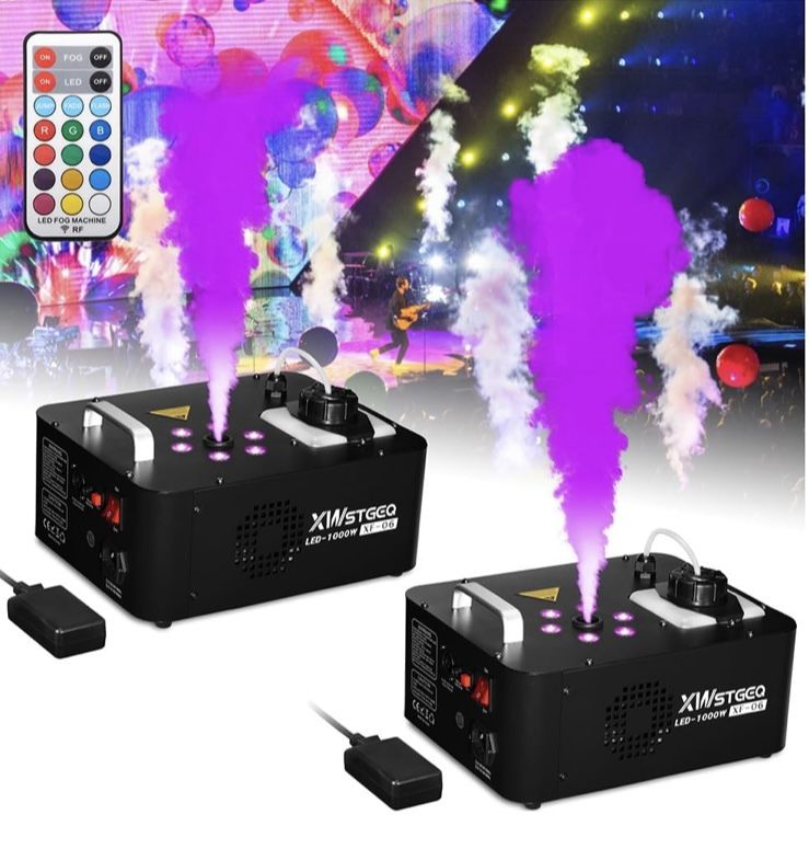 *2x Brand New Factory Direct Machines!**~ 1000W Vertical Fog Machine with 6 LED Lights and Wireless Remote for Stage Halloween Wedding Parties-2 Packs