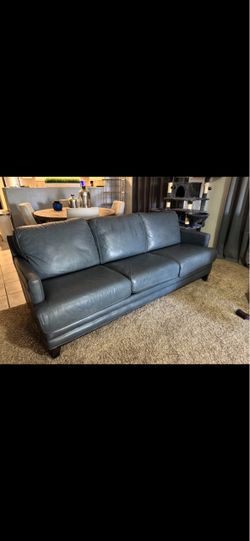 Blue leather 3 seater couch