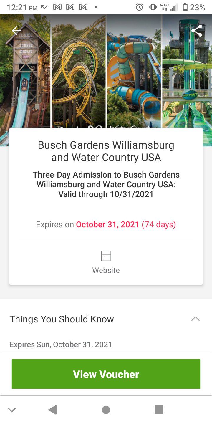 One Day Admission To Busch Gardens Williamsburg! 4 Tickets For Only $100! Huge Savings! Act Now!!!