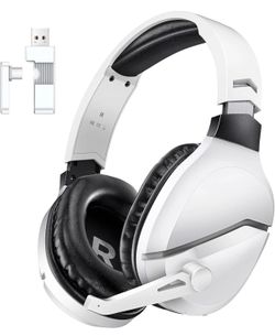 Wireless Gaming Headset with Noise Canceling Microphone for PS5, PC, PS4, 2.4G/Bluetooth Gaming Headphones with USB and Type-c Connector, Wired Mode f