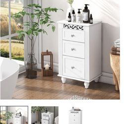 Costway White 3-Drawer Freestanding Bathroom Storage Cabinet with Anti-toppling Device