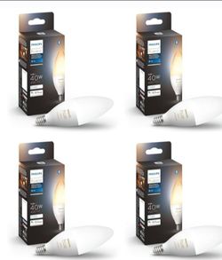hilips Hue 40W B39 Candle-Shaped Smart LED Light Bulbs - Warm-to-Cool White Ambiance - 4 Pack
