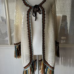 Women’s Wrangler Knit Open Cardigan Fringe Boho Festival Western