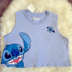 Disney Stitch Sleeveless Crop Top Size L Blue