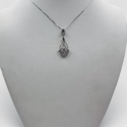 14k White Gold Drop Pendant with Diamonds and 15" Necklace.