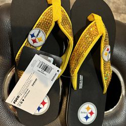 Steelers Sequin Strap Flip Flops Womens Size 7/8