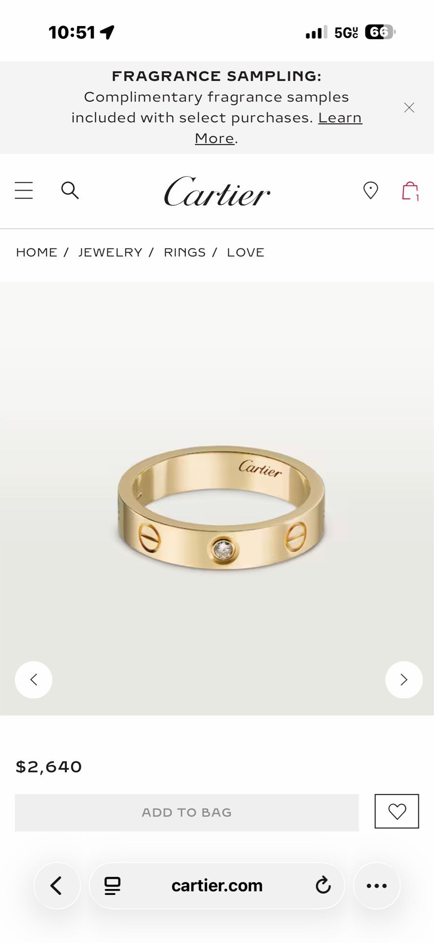 Cartier ring 18k gold with diamond