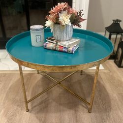 Like NEW! Round Coffee Table- Teal & Gold