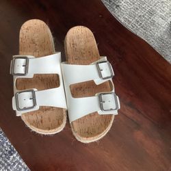 Esprit White footbed wedge espadrilles slide sandals size 8.5 M  