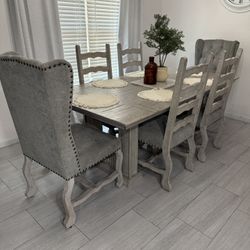 Farmhouse Dining Table Set – 6 Chairs – Excellent Condition
