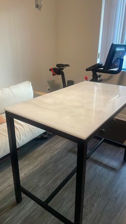 Desk with Marble Top and Black Metal Frame