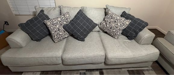 Light Gray 3-Seat Upholstered Sofa (2)