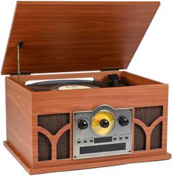 Record Player 10-in-1, Turntable with Built-in Speakers Three Speeds Vinyl Record Player Wireless Playback Brown