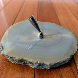 Classic old fashioned granite marble pen holder desk paperweight Vintage 