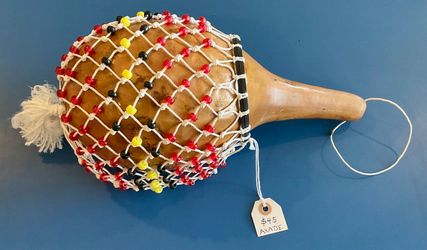 Handmade West African Gourd Axatse - Colored Beads