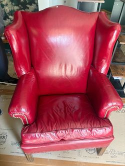 Warehouse Sale - Ethan Allen Crimson Leather Wingback Chair - Broken springs needs repair