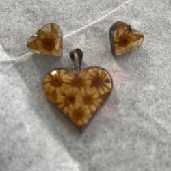 Silver Pendant And Earrings With Natural Wild Flowers  Unique 925 