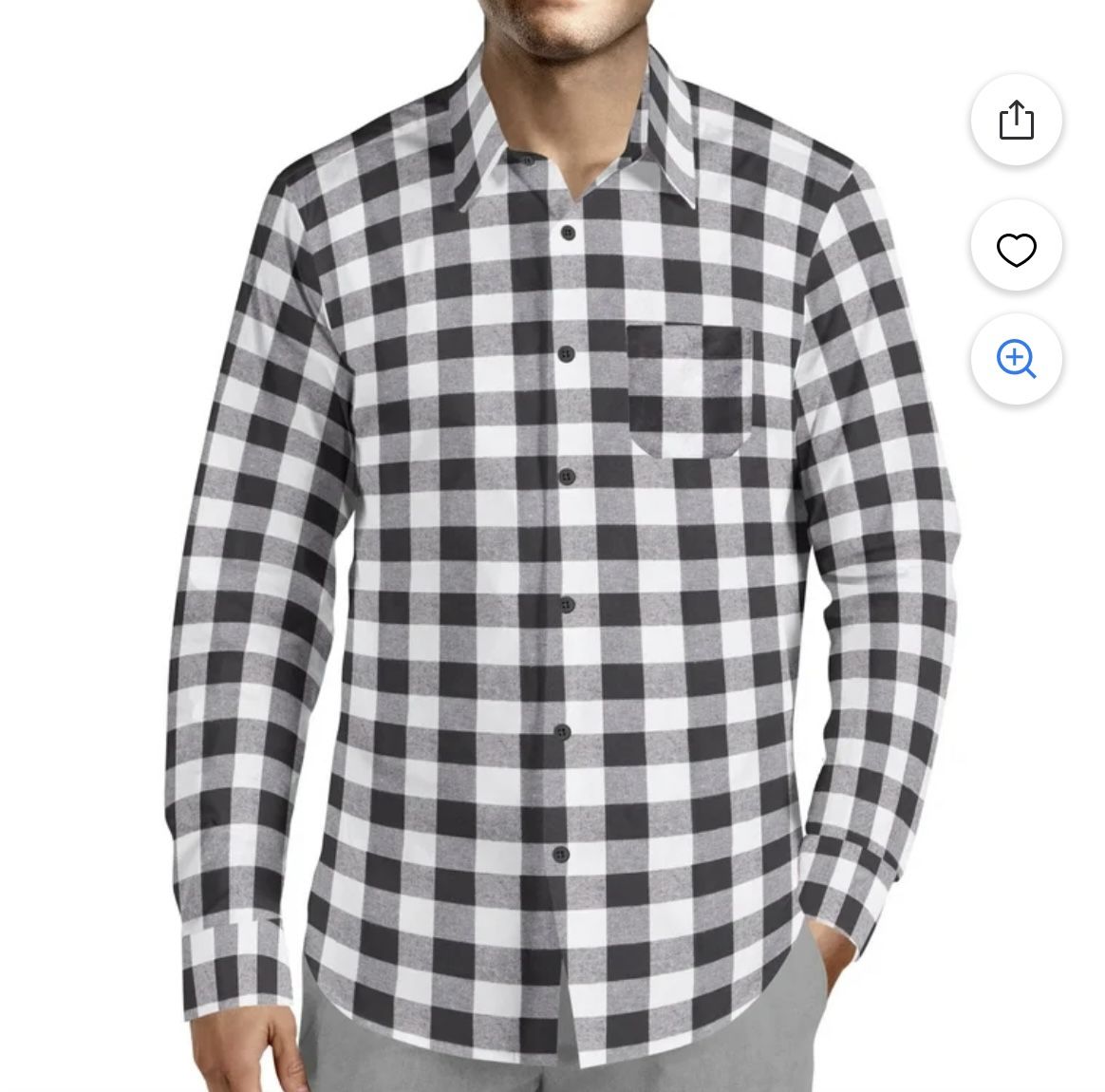 Visive Plaid Shirt Men Cotton Streetwear Cardigan Black White New 2X-L