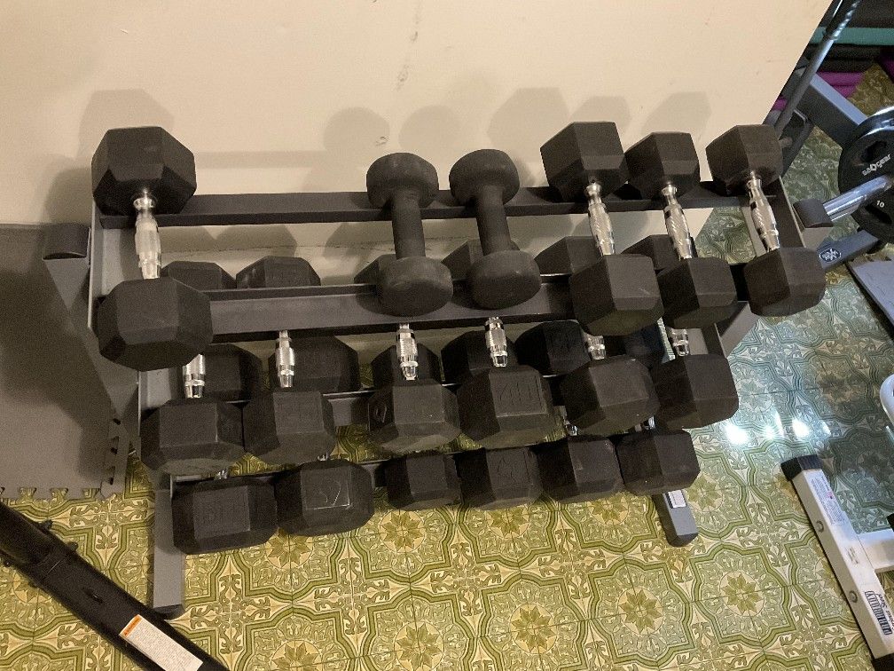 Rubber Hex Dumbbell Set And Weights