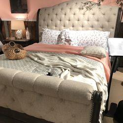 Wood + Fabric Sleigh Style Bed Frame - Queen, King, Cal King 