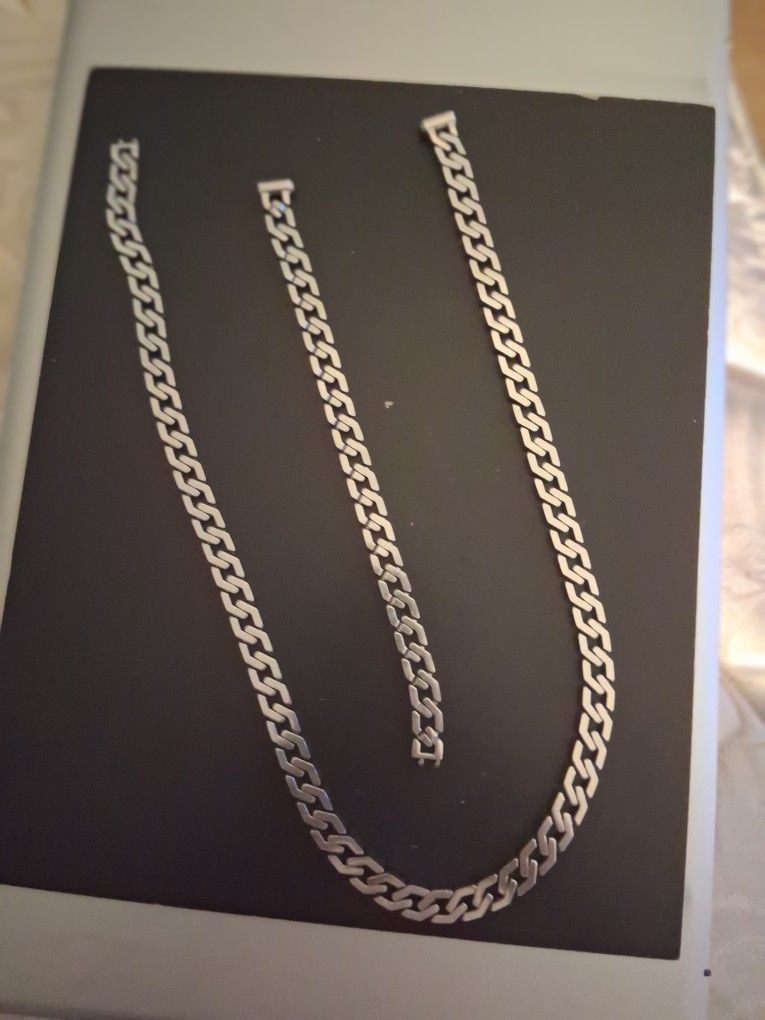 Mens Stainless Steel Chain And Bracelet Set