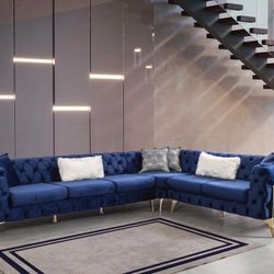 Lucca Velvet Blue Sectional / couch /Living room set
