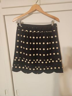 Anthropologie Black Polka Dot Mini Skirt with Scalloped Hem