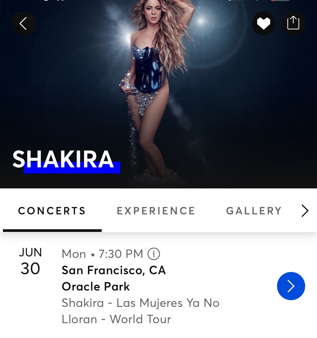 Shakira at Oracle Park