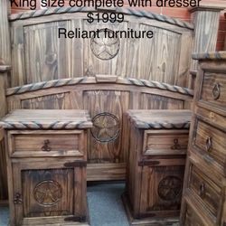 Rustic Bed With 2 Night Stands, Rustic Rope And Star Bed Brown, Rustic  Furniture 