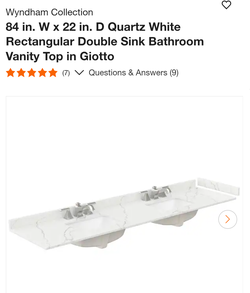 Unused/unopened Wyndham Collection
84 in. W x 22 in. D Quartz White Rectangular Double Sink Bathroom Vanity Top in Giotto