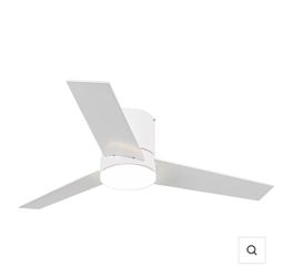 48-Inch Flush Mount Ceiling Fan with LED Light and Remote Control, 3-Blade, White