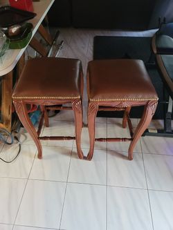 Real Leather High Bar Stools Pair Of (2)  Very Nice Quality A Few Minor Blemishes 