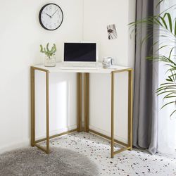 Urban Shop Foldable Corner Desk White/Gold