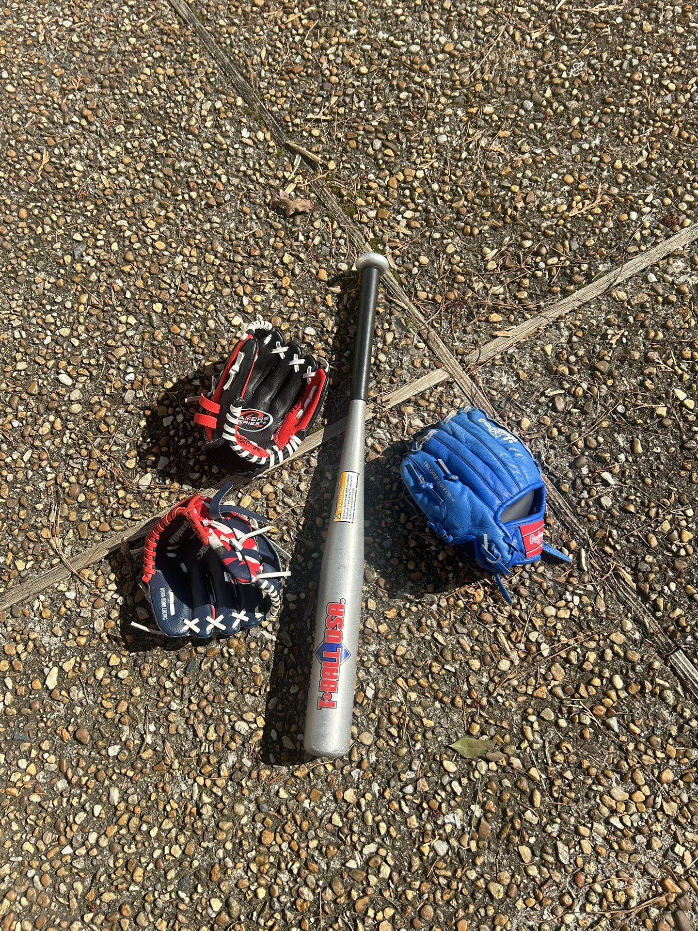 Kids Baseball Lot Gloves and Bat