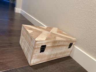 Decorative Wooden Storage Box   Rustic wooden storage box with a geometric chevron-style design
