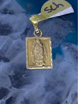 $200 Yellow Gold Double Sided Religious Virgin Mary and Sacred Heart of Jesus Charm Pendant