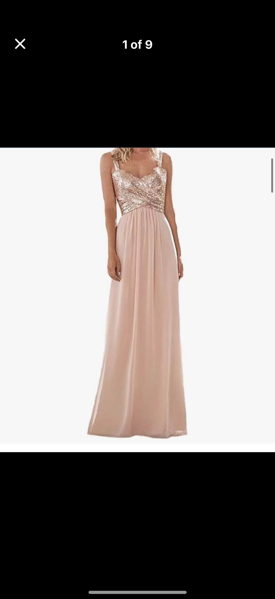 Bridesmaid or prom style dress. Rose gold/pink. Never worn size 12 to 14 but has adjustable tie