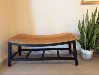 Modern Curved Upholstered Bench - Black Wood Base - Entryway Seat