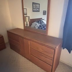 Wood Bedroom Set - Dresser, Mirror, Tall Dresser, 2 Nightstands, Headboard