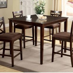 Brand New Espresso 5pc Counter Height Dining Table Set 