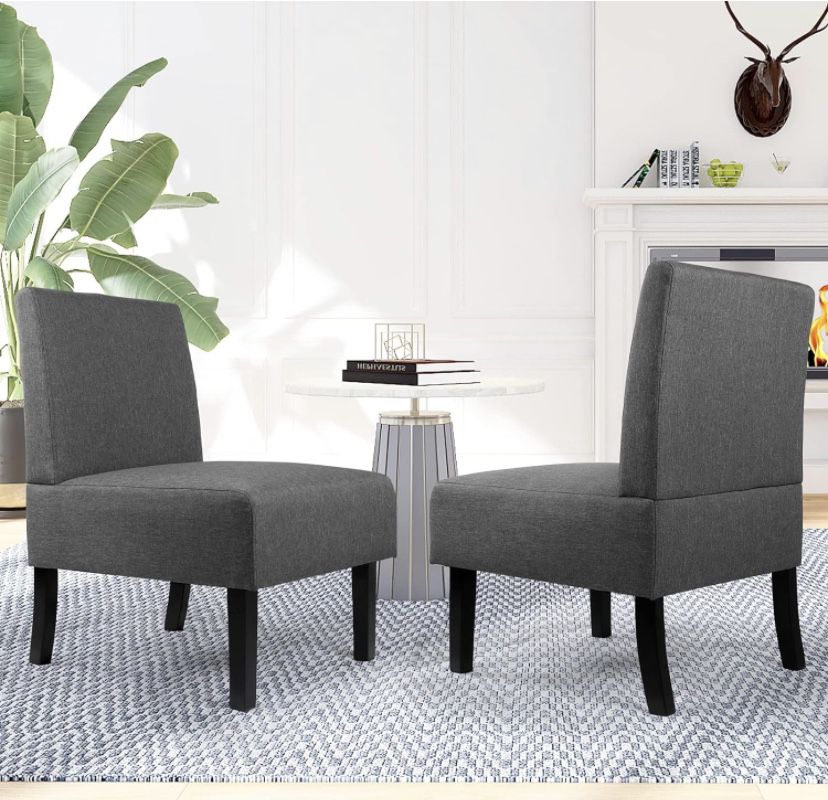 Modern Fabric Armless Accent Chair Set of 2 Decorative Slipper Chair Vanity Chair for Bedroom Desk, Corner Side Chair Living Room Furniture Grey-$119/