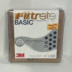 Filtrete Basic 12x12x1 Air Cleaning Filter, 3pk NEW!! NIB